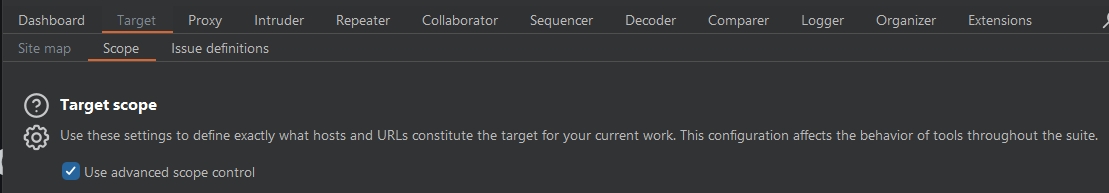 Burp Suite Target and Scope configuration