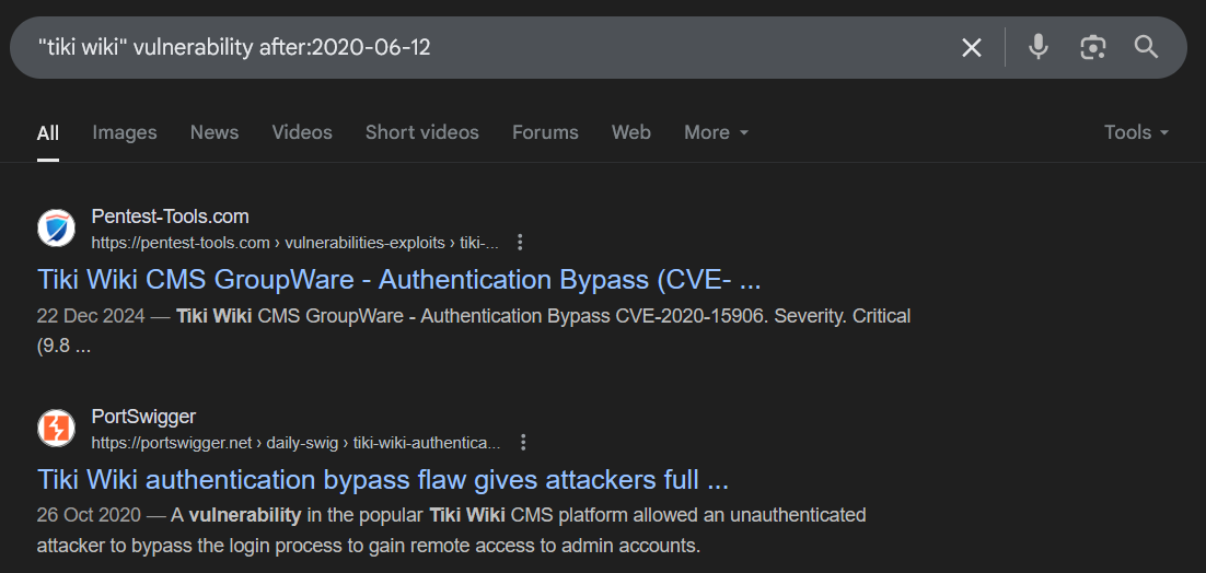 Searching for exploits published after the deployment date